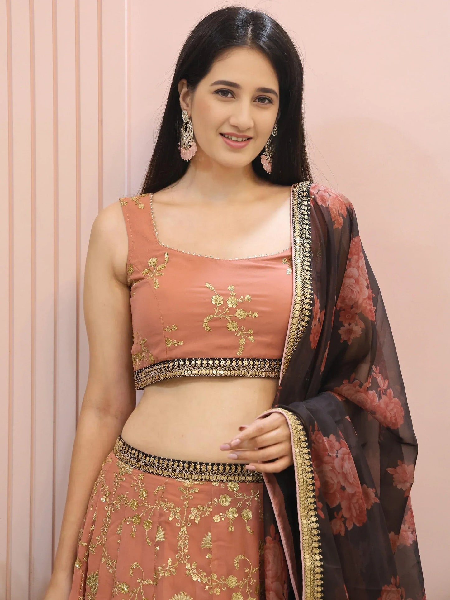 Tulsi Art Alluring Pink Georgette Sequins Event Wear Lehenga Choli