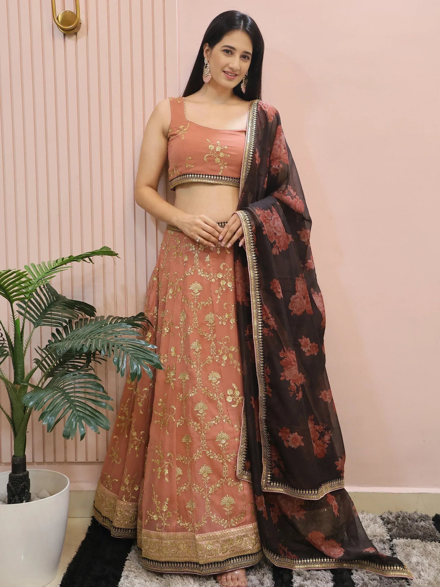 Tulsi Art Alluring Pink Georgette Sequins Event Wear Lehenga Choli
