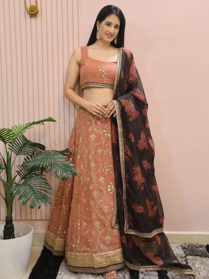 Tulsi Art Alluring Pink Georgette Sequins Event Wear Lehenga Choli