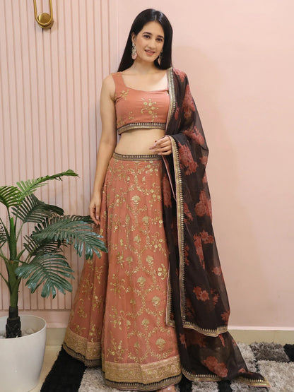 Tulsi Art Alluring Pink Georgette Sequins Event Wear Lehenga Choli
