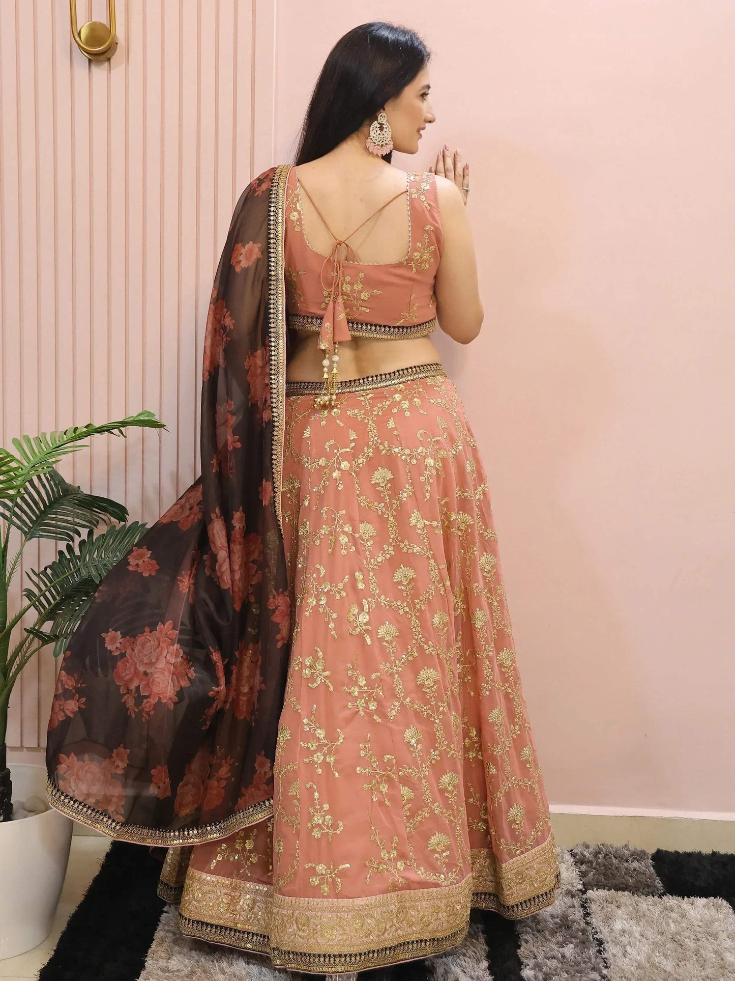 Tulsi Art Alluring Pink Georgette Sequins Event Wear Lehenga Choli