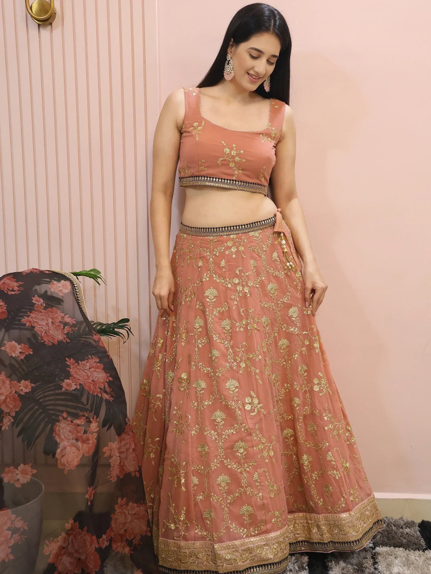 Tulsi Art Alluring Pink Georgette Sequins Event Wear Lehenga Choli