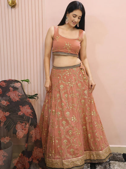Tulsi Art Alluring Pink Georgette Sequins Event Wear Lehenga Choli