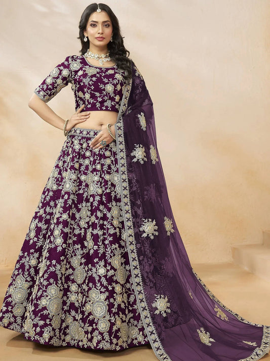 Tulsi Art Alluring Purple Silk Wedding Wear Lehenga Choli With Dupatta