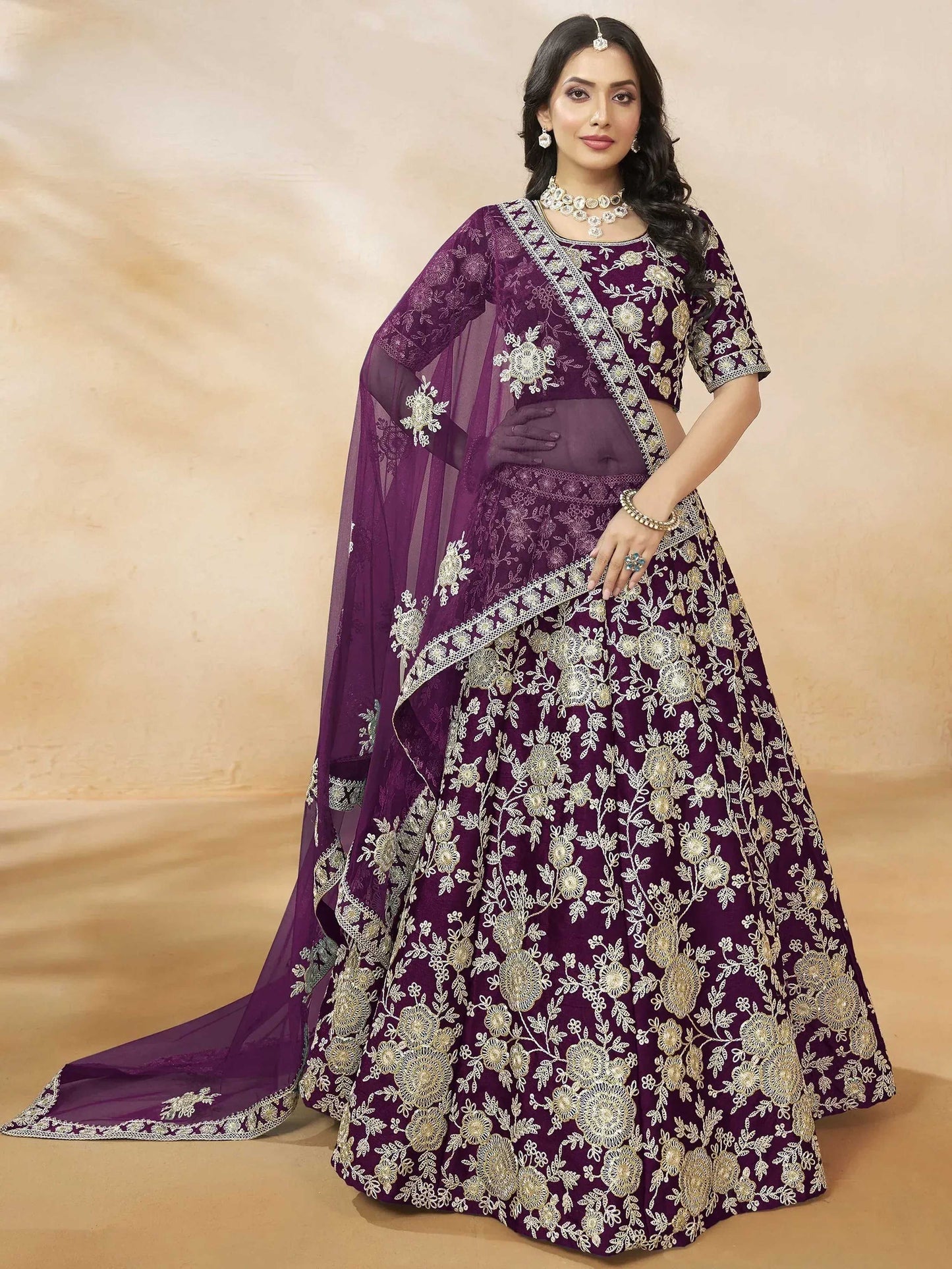 Tulsi Art Alluring Purple Silk Wedding Wear Lehenga Choli With Dupatta
