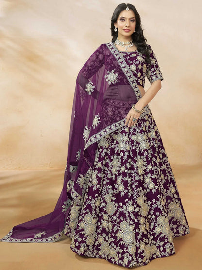 Tulsi Art Alluring Purple Silk Wedding Wear Lehenga Choli With Dupatta