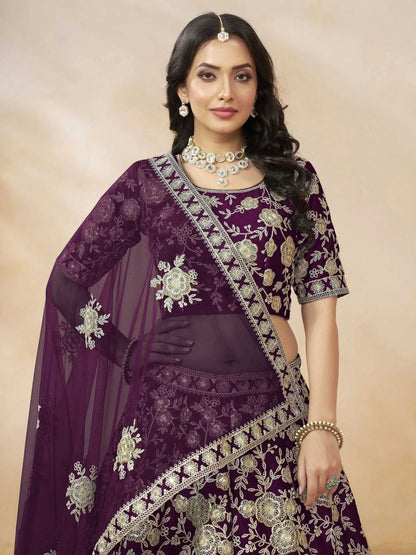 Tulsi Art Alluring Purple Silk Wedding Wear Lehenga Choli With Dupatta