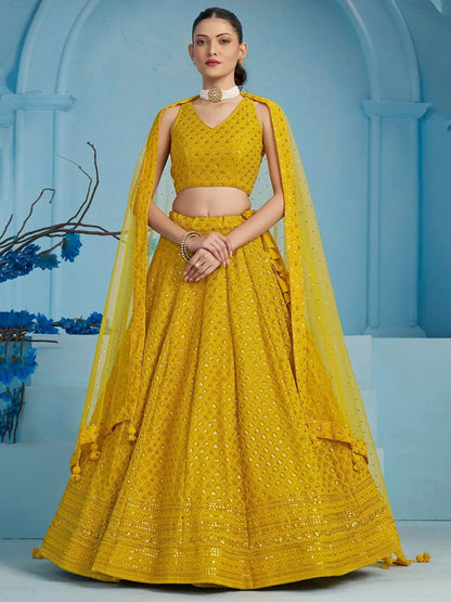 Tulsi Art Alluring Yellow Sequins Work Georgette Haldi Wear Lehenga Choli