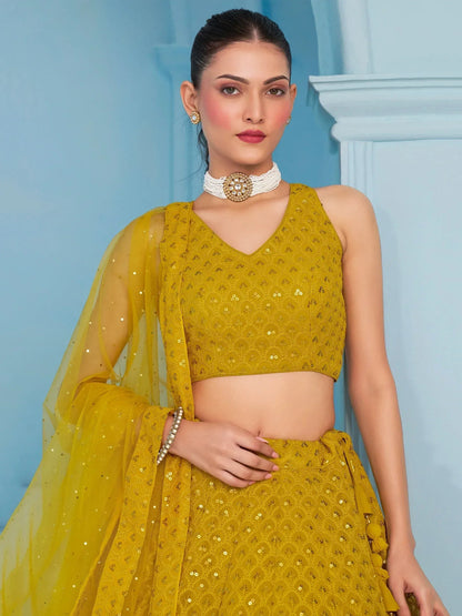 Tulsi Art Alluring Yellow Sequins Work Georgette Haldi Wear Lehenga Choli