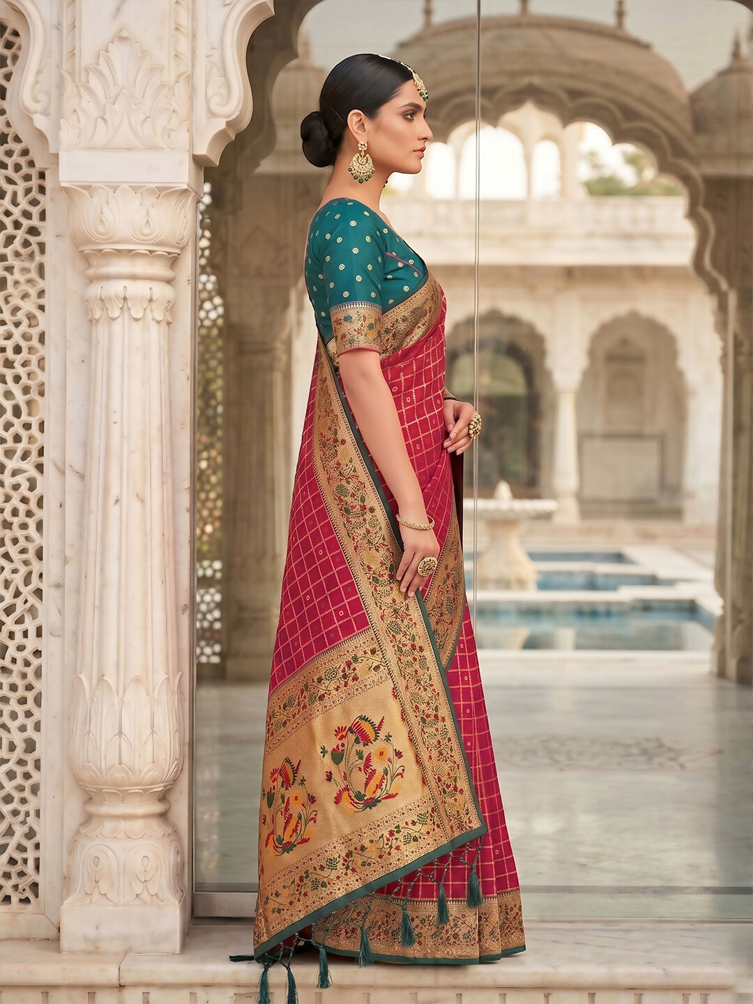 Shree Shyam Fashion Rani Pink Banarasi Silk Blend Saree