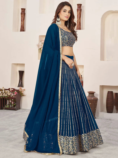Tulsi Art Amazingâ Blue Sequins Work Georgette Engagement Wear Lehenga Choli