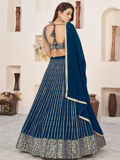 Tulsi Art Amazingâ Blue Sequins Work Georgette Engagement Wear Lehenga Choli
