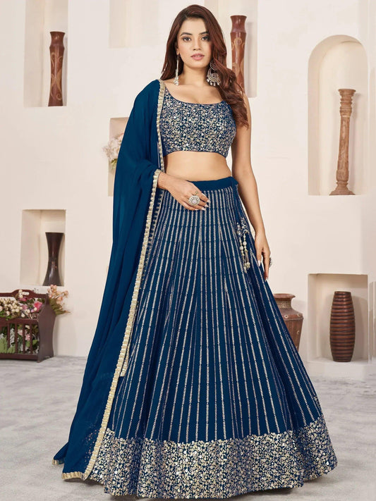 Tulsi Art Amazingâ Blue Sequins Work Georgette Engagement Wear Lehenga Choli