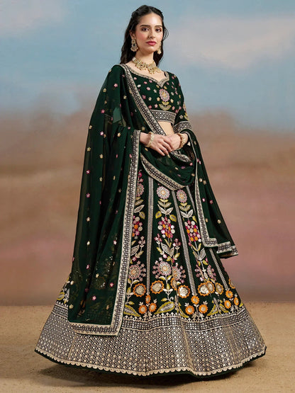 Tulsi Art Amazing Green Sequins Georgette Mehendi Wear Lehenga Choli With Dupatta