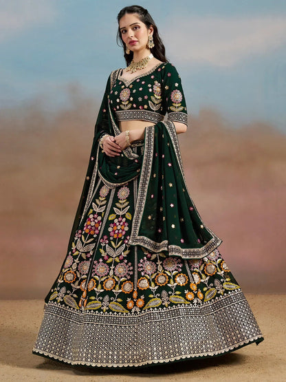 Tulsi Art Amazing Green Sequins Georgette Mehendi Wear Lehenga Choli With Dupatta