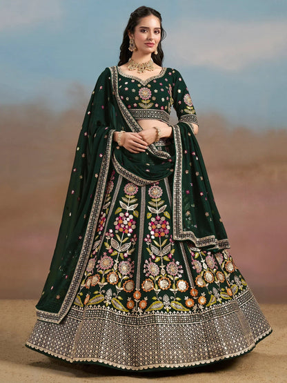 Tulsi Art Amazing Green Sequins Georgette Mehendi Wear Lehenga Choli With Dupatta