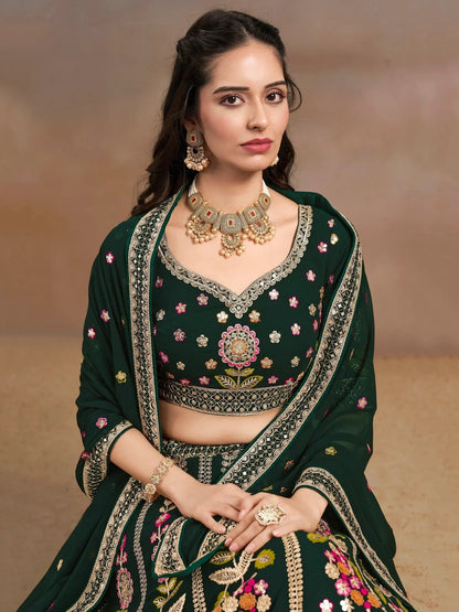 Tulsi Art Amazing Green Sequins Georgette Mehendi Wear Lehenga Choli With Dupatta