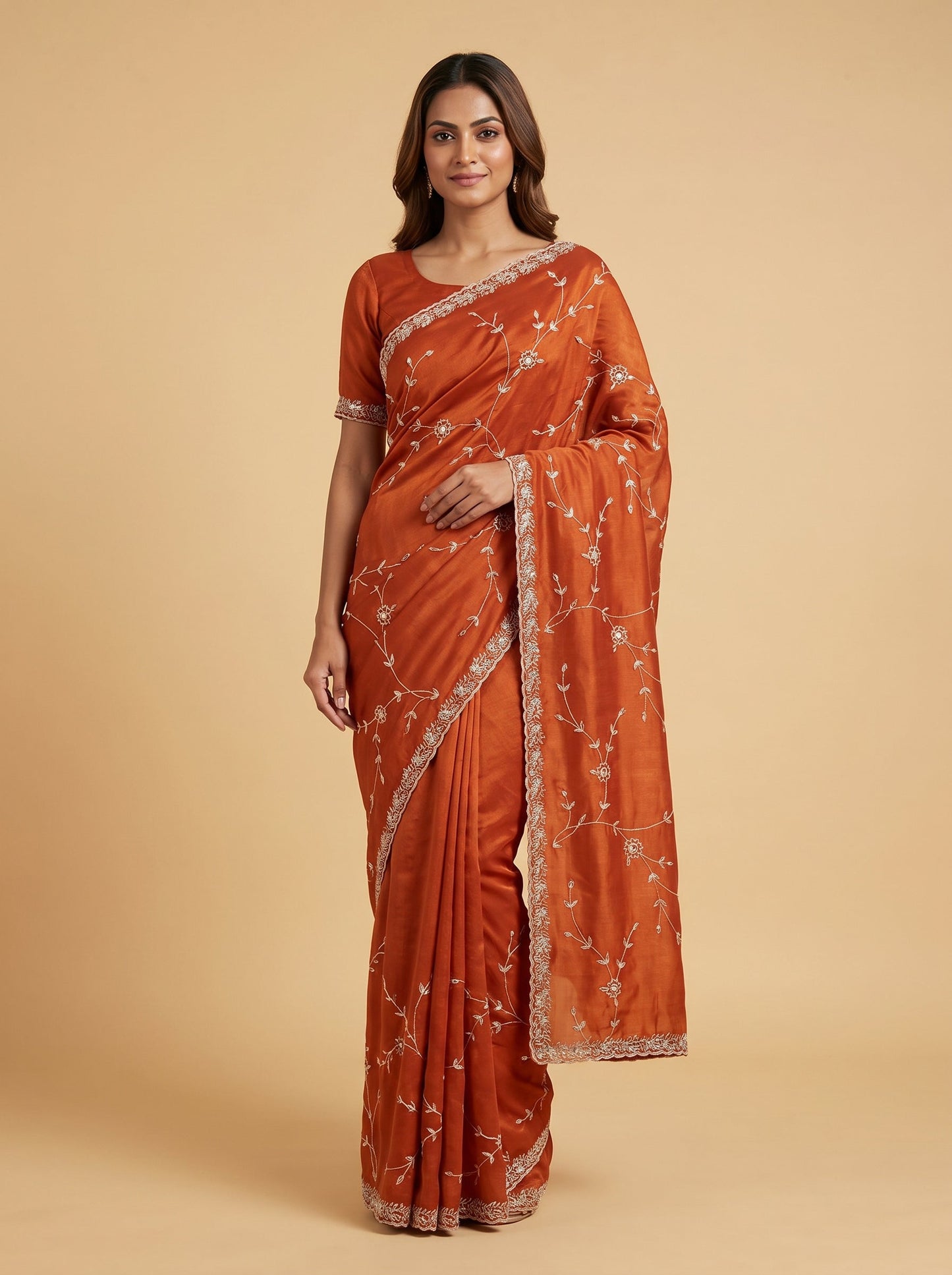 Amber Sunset Radiance Embroidered Saree