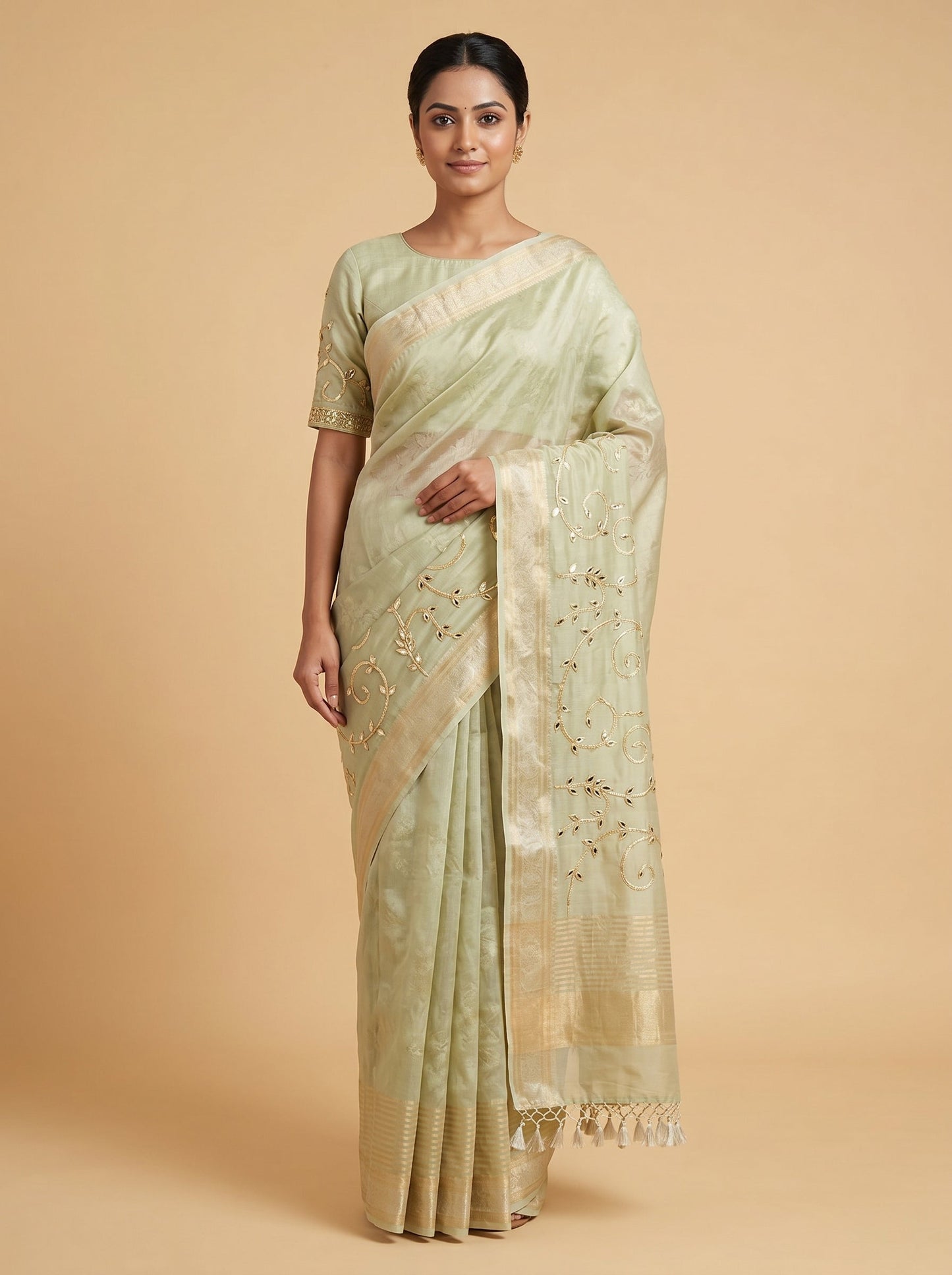 Antique Cream Embroidered Saree