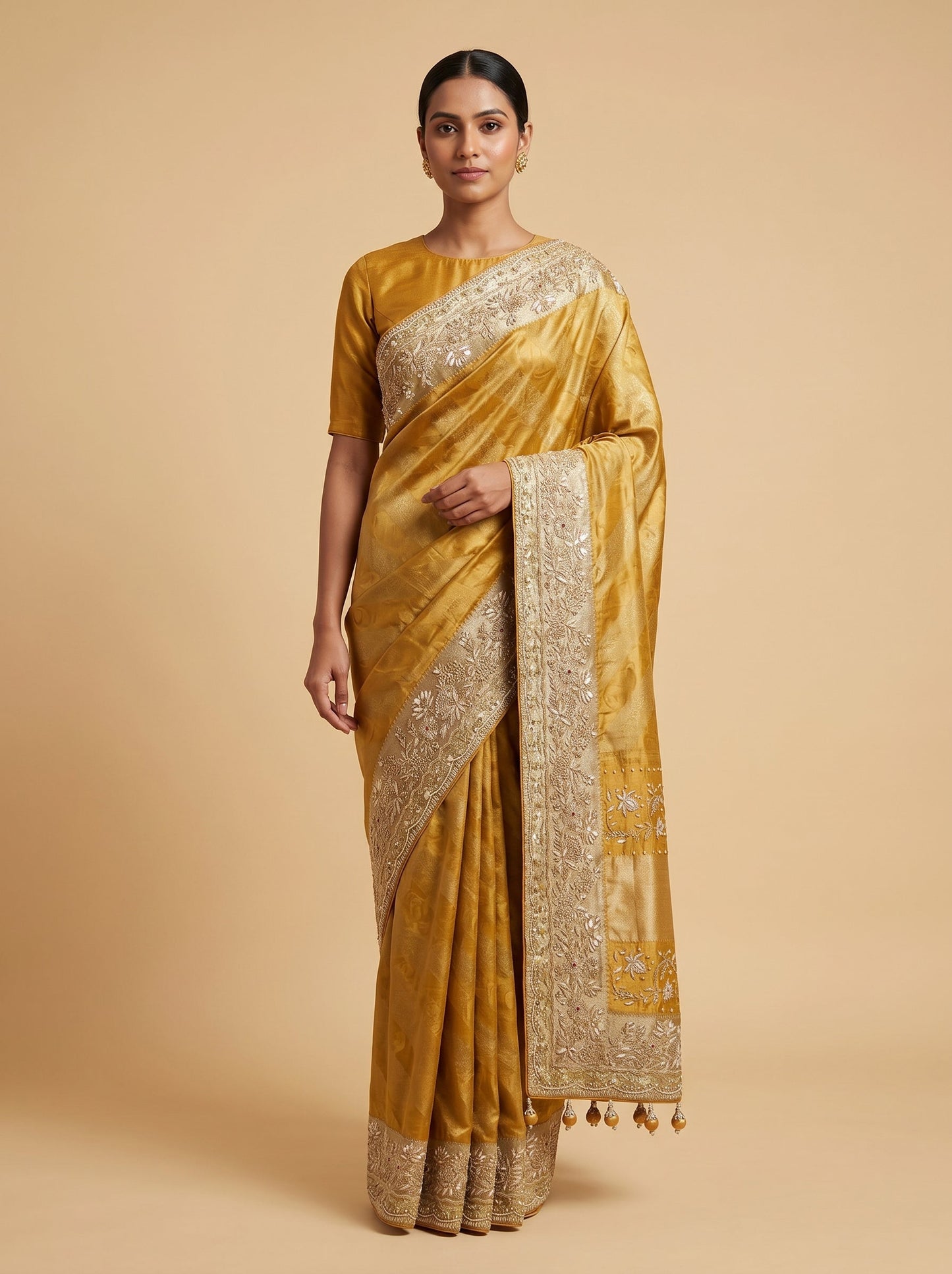 Antique Gold Zari Embroidered Saree