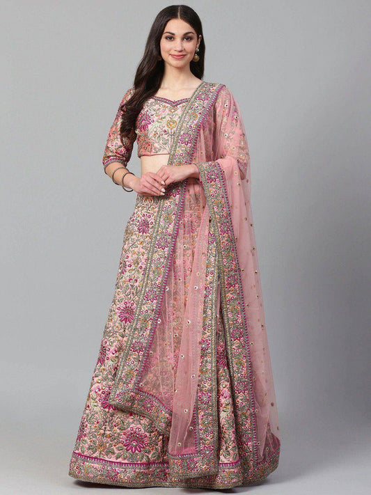 Tulsi Art Peach & Golden Semi-Stitched Myntra Bridal Lehenga & Unstitched Blouse With Dupatta