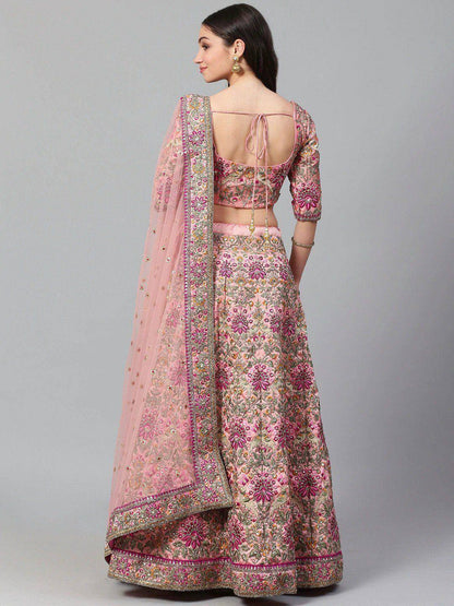Tulsi Art Peach & Golden Semi-Stitched Myntra Bridal Lehenga & Unstitched Blouse With Dupatta