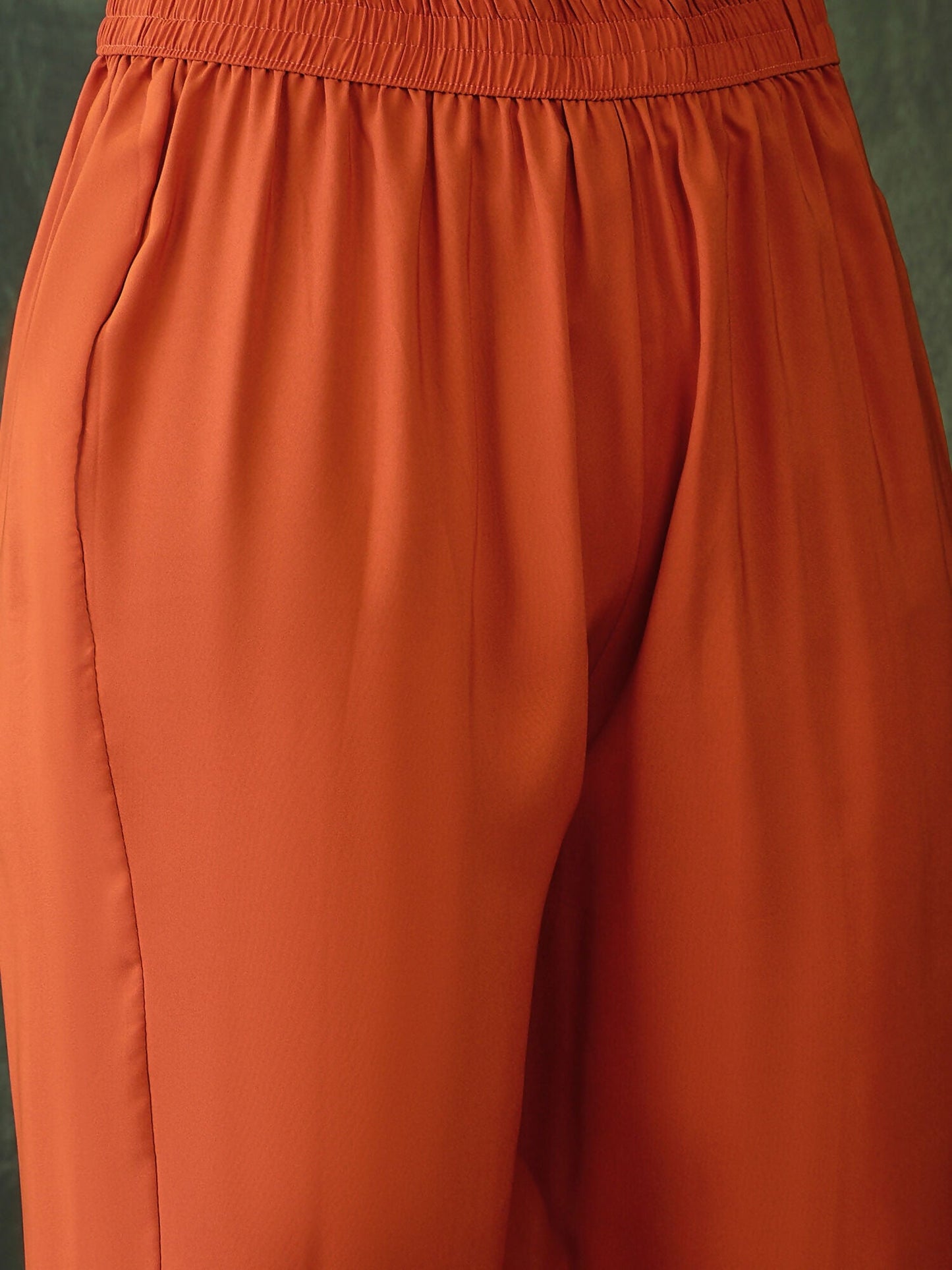 The52 Women's Gorgeous Rayon Embroidery Straight Kurta with Pant And Dupatta Set-Orange