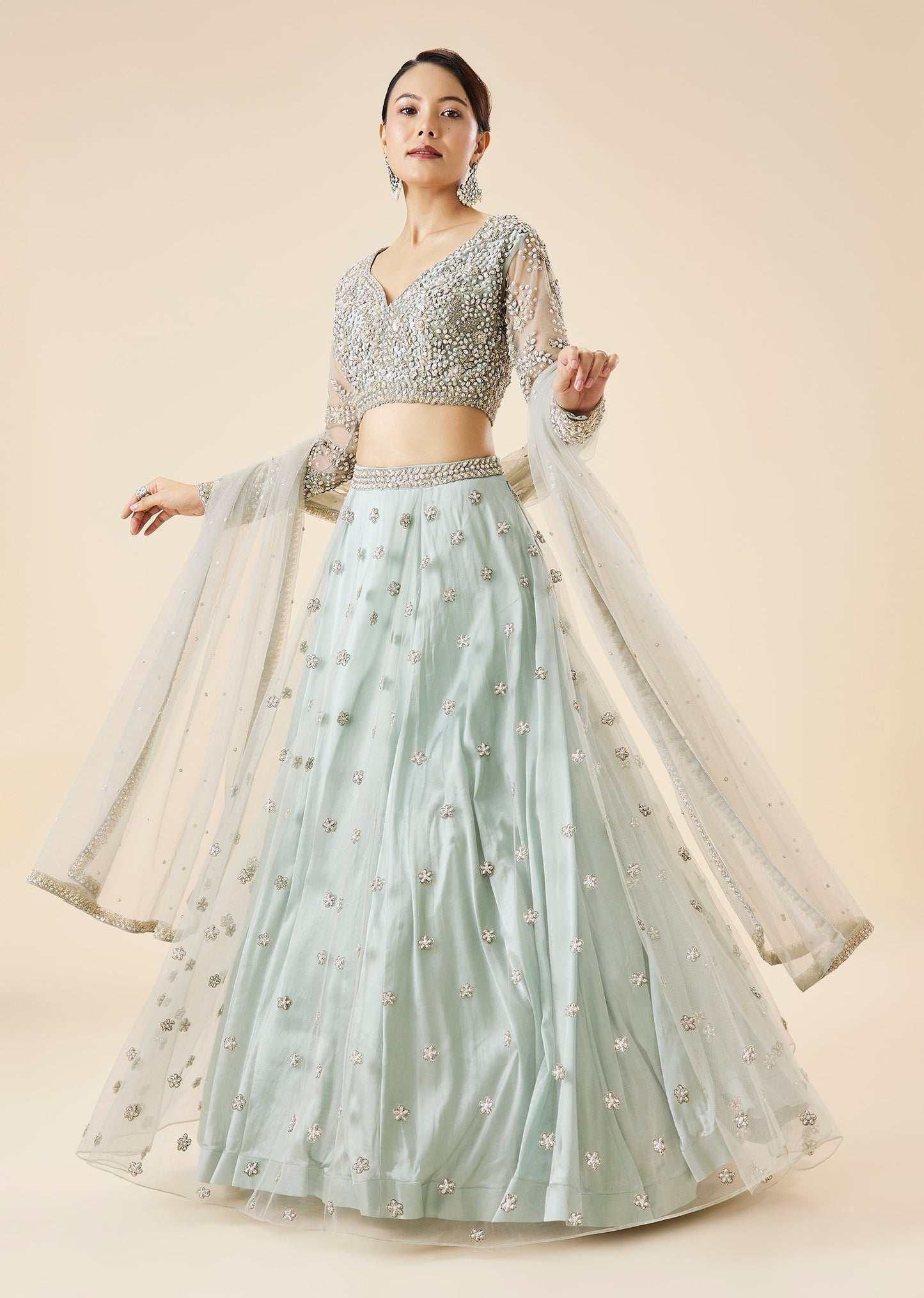 Aqua Blue Lehenga Set With Dupatta
