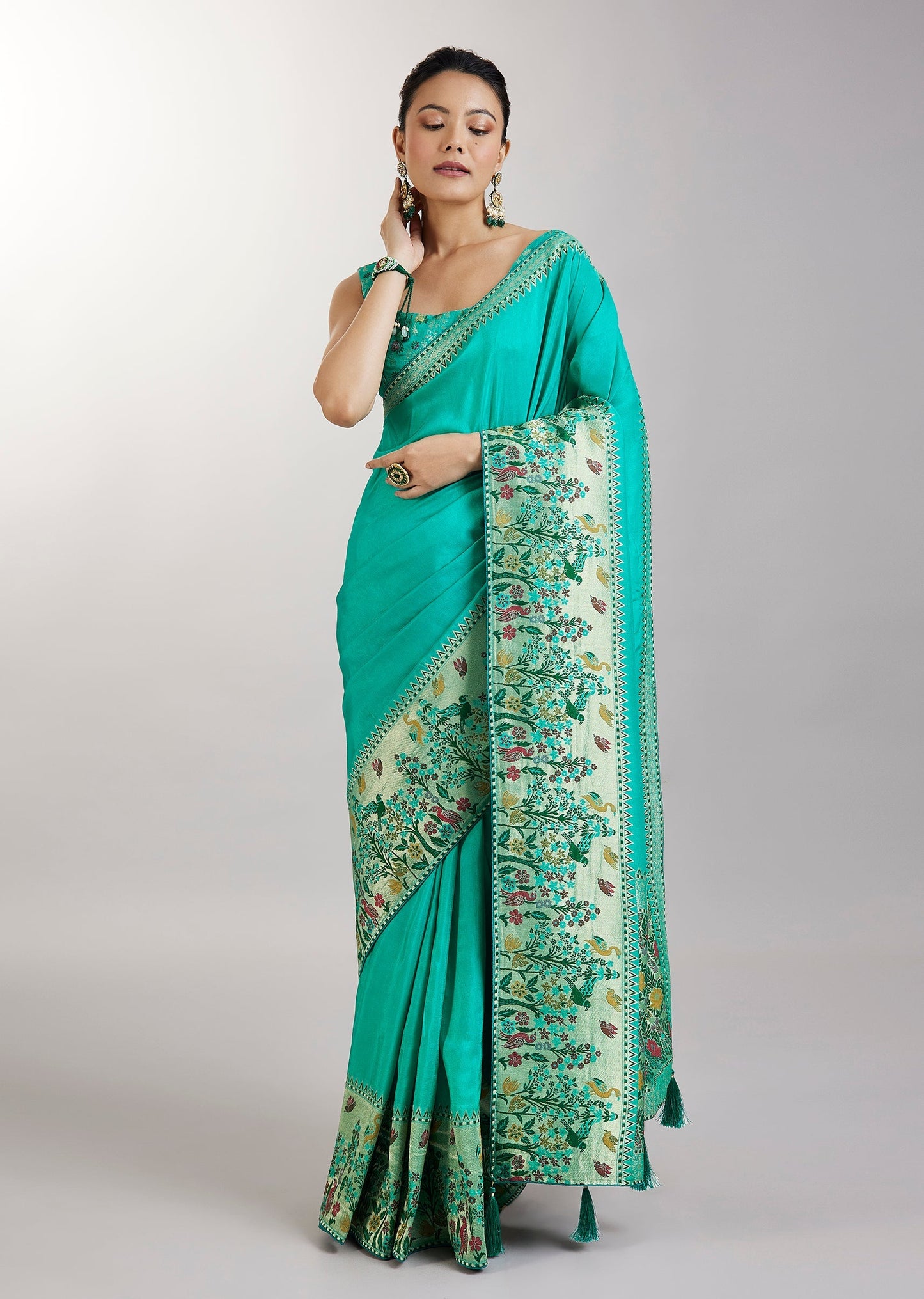 Aqua Blue Dola Silk Paithani Saree