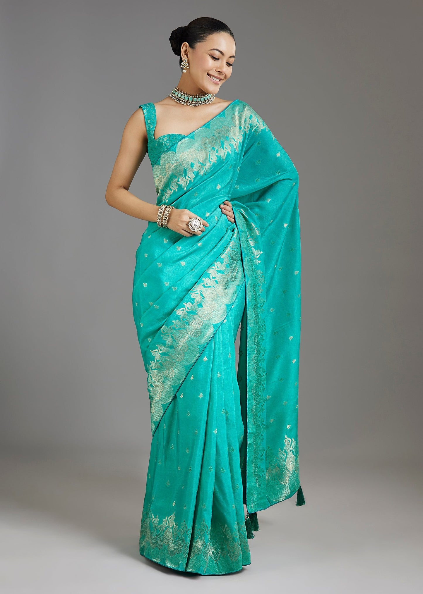 Aqua Blue Dola Silk Saree
