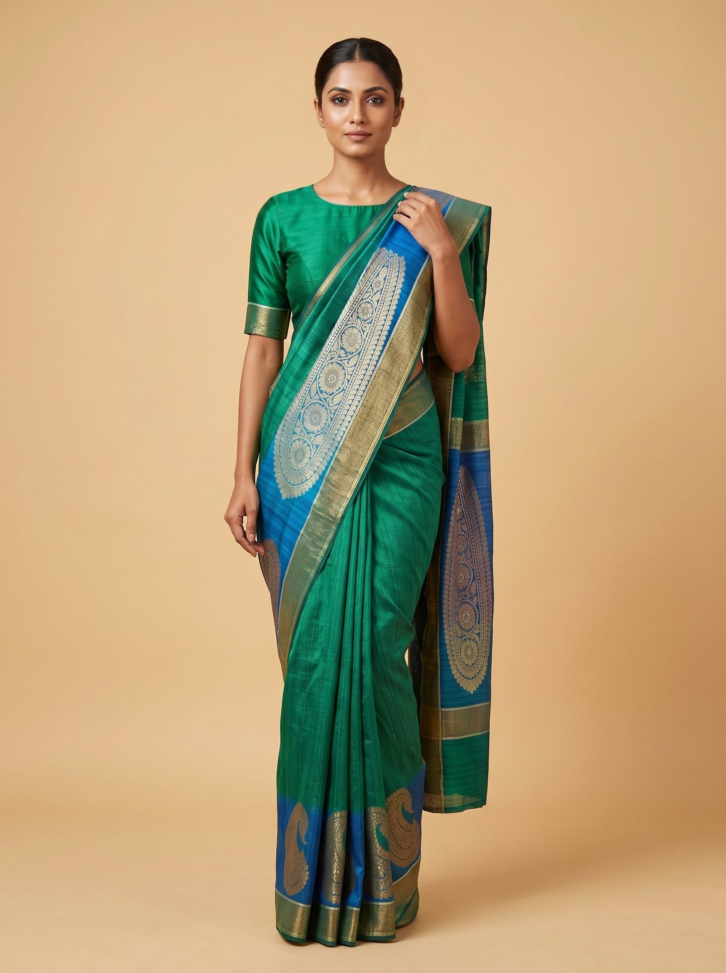 Aqua Green Blue Handloom Saree