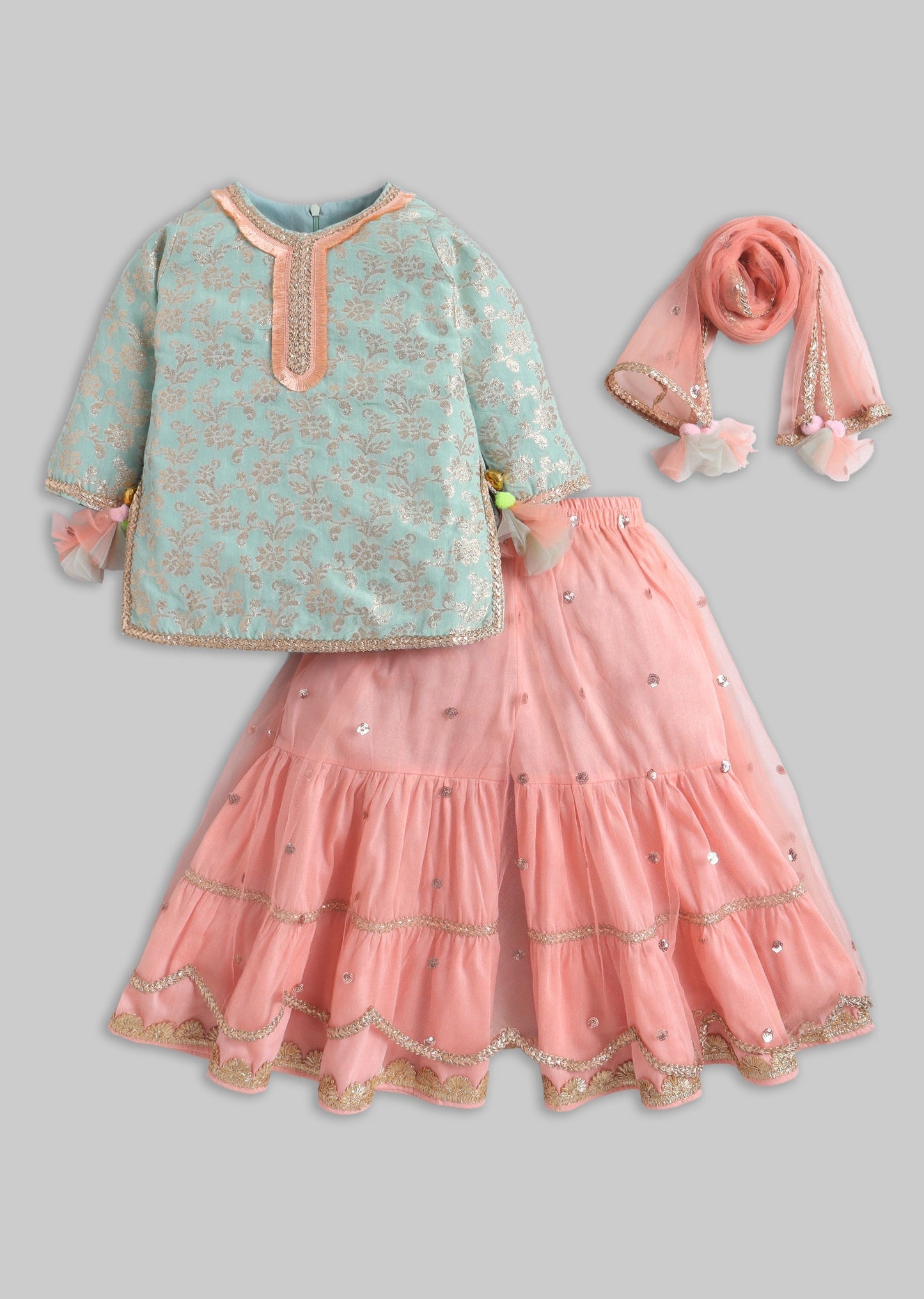 Aqua And Peach Salwar Kameez Set with Dupatta