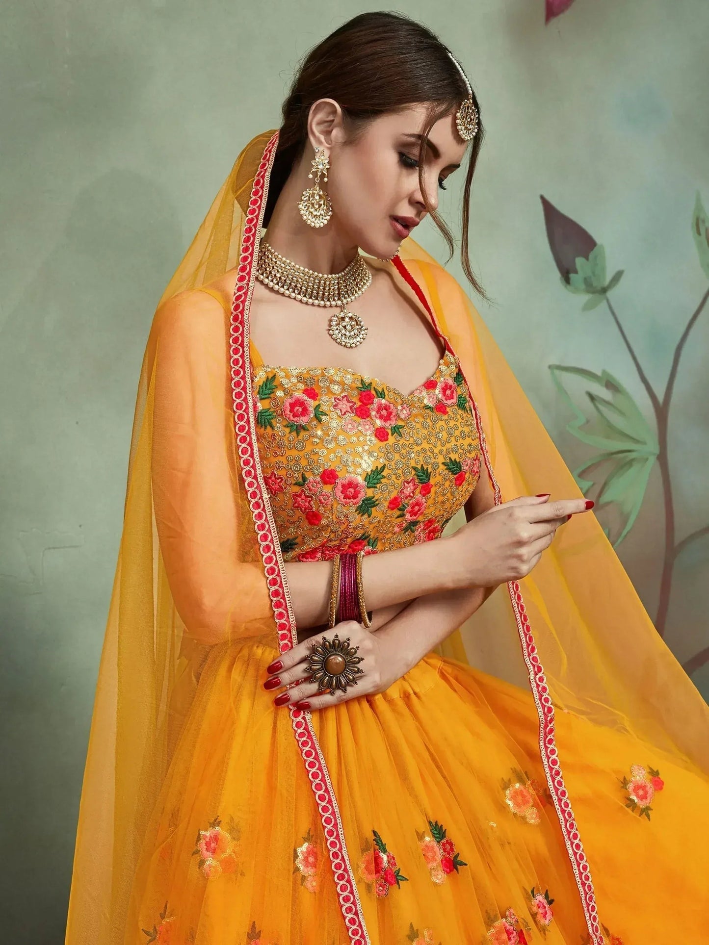 Tulsi Art Mustard Yellow Sequins Net Bridal Lehenga Choli