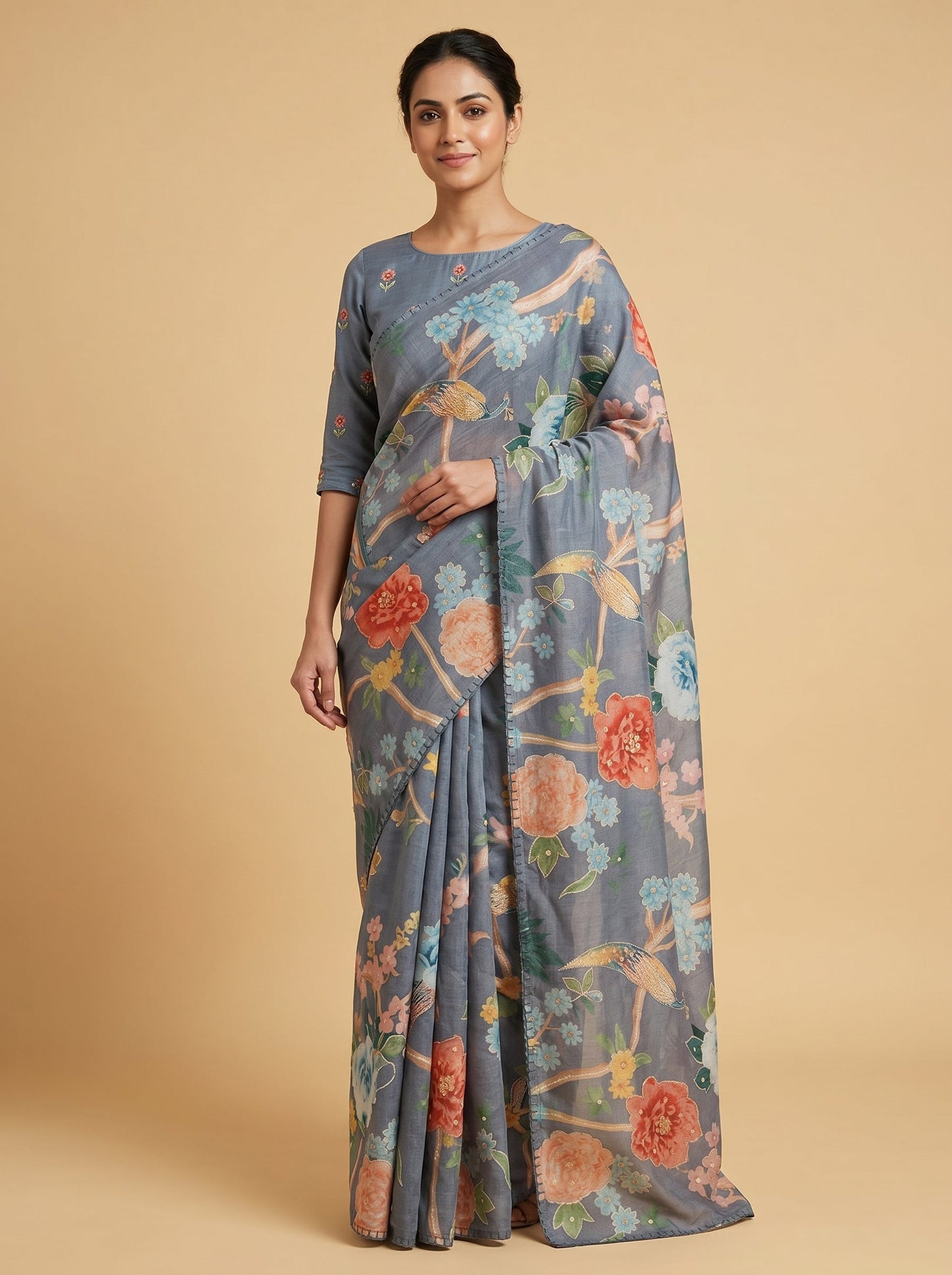 Ash Grey Luster Saree