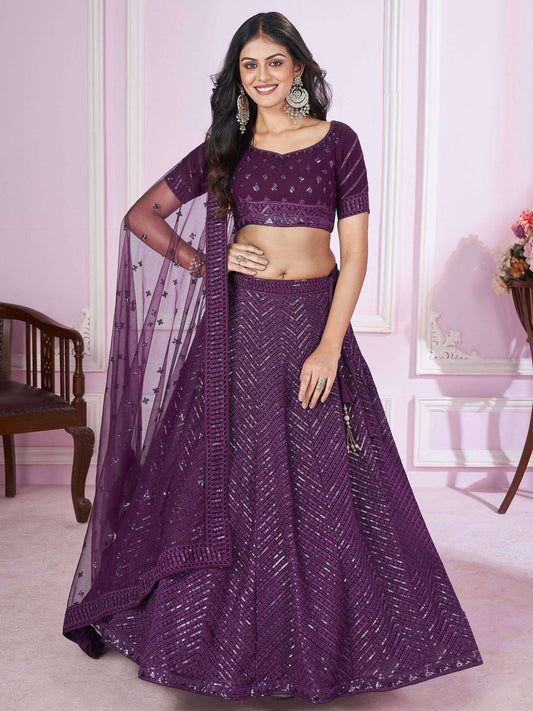 Tulsi Art Astonishing Purple Sequins Georgette Engagement Wear Lehenga Choli