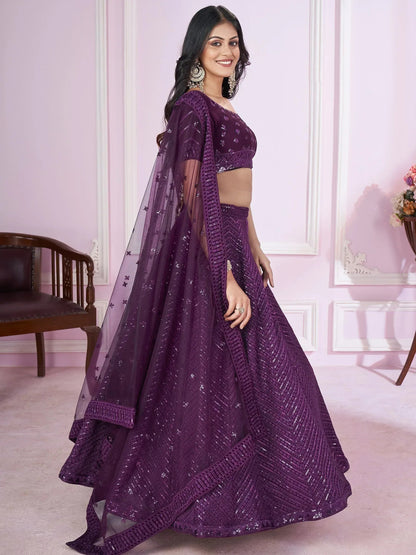 Tulsi Art Astonishing Purple Sequins Georgette Engagement Wear Lehenga Choli