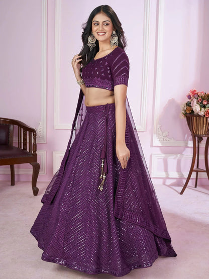 Tulsi Art Astonishing Purple Sequins Georgette Engagement Wear Lehenga Choli