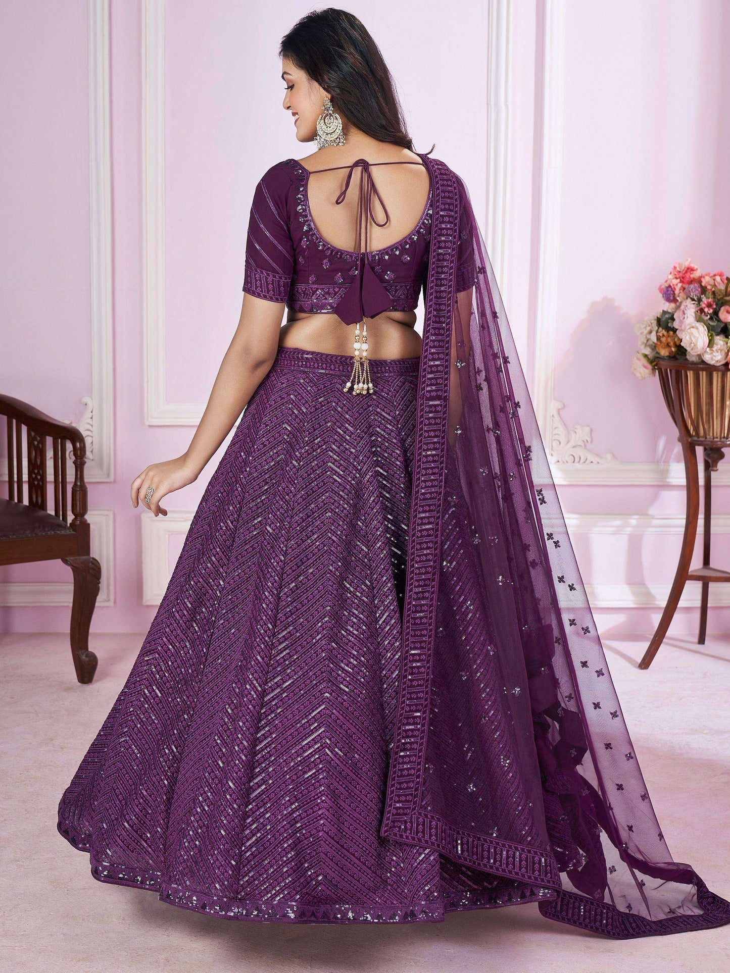 Tulsi Art Astonishing Purple Sequins Georgette Engagement Wear Lehenga Choli