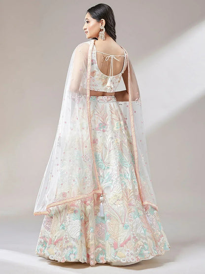 Tulsi Art Astounding Off-White Sequins Soft Net Wedding Wear Lehenga Choli