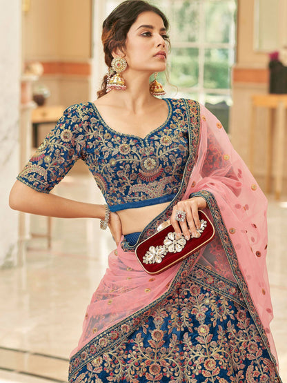 Tulsi Art Attractive Blue Heavy Embroidery Velvet Wedding Wear Lehenga Choli