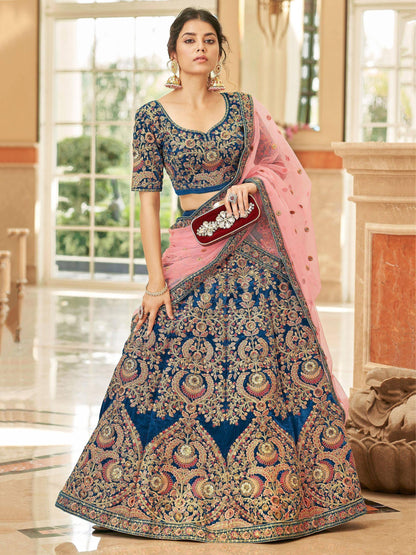 Tulsi Art Attractive Blue Heavy Embroidery Velvet Wedding Wear Lehenga Choli