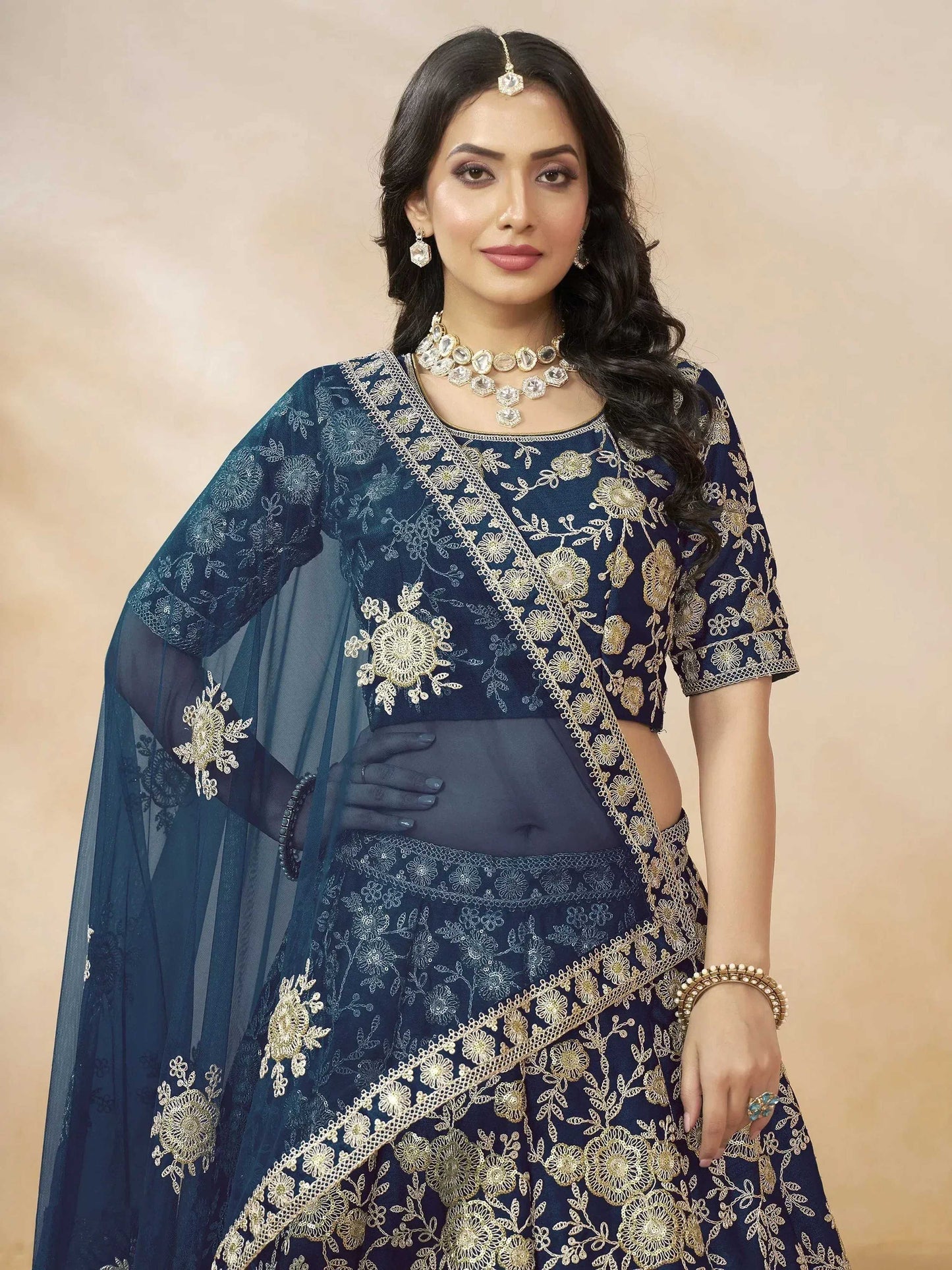 Tulsi Art Attractive Blue Silk Embroidered Lehenga Choli With Dupatta