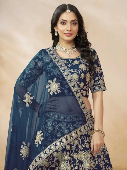 Tulsi Art Attractive Blue Silk Embroidered Lehenga Choli With Dupatta