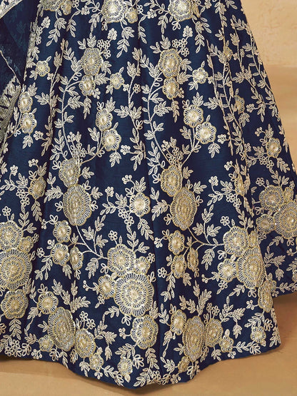 Tulsi Art Attractive Blue Silk Embroidered Lehenga Choli With Dupatta