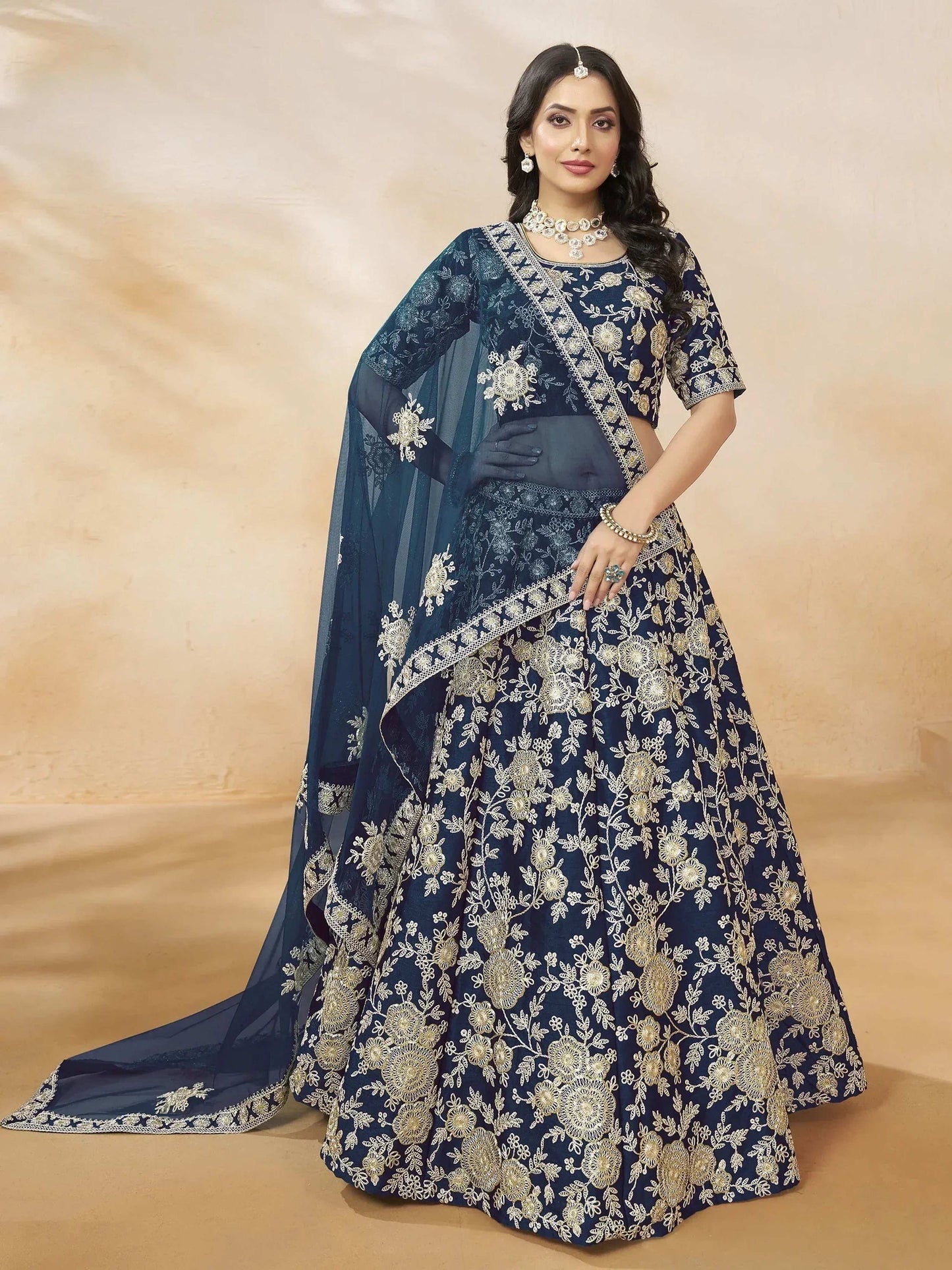 Tulsi Art Attractive Blue Silk Embroidered Lehenga Choli With Dupatta