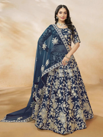Tulsi Art Attractive Blue Silk Embroidered Lehenga Choli With Dupatta