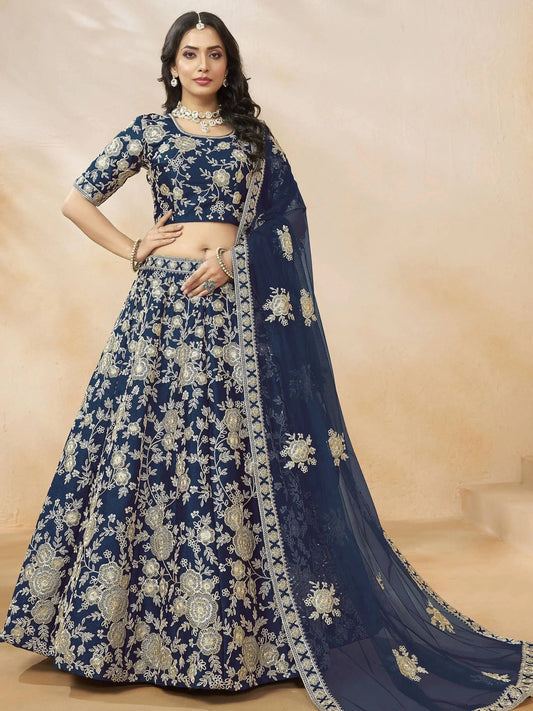 Tulsi Art Attractive Blue Silk Embroidered Lehenga Choli With Dupatta