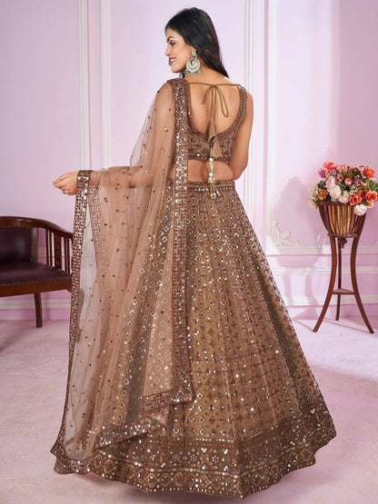 Tulsi Art Attractive Brown Sequins Soft Net Engagement Wear Lehenga Choli