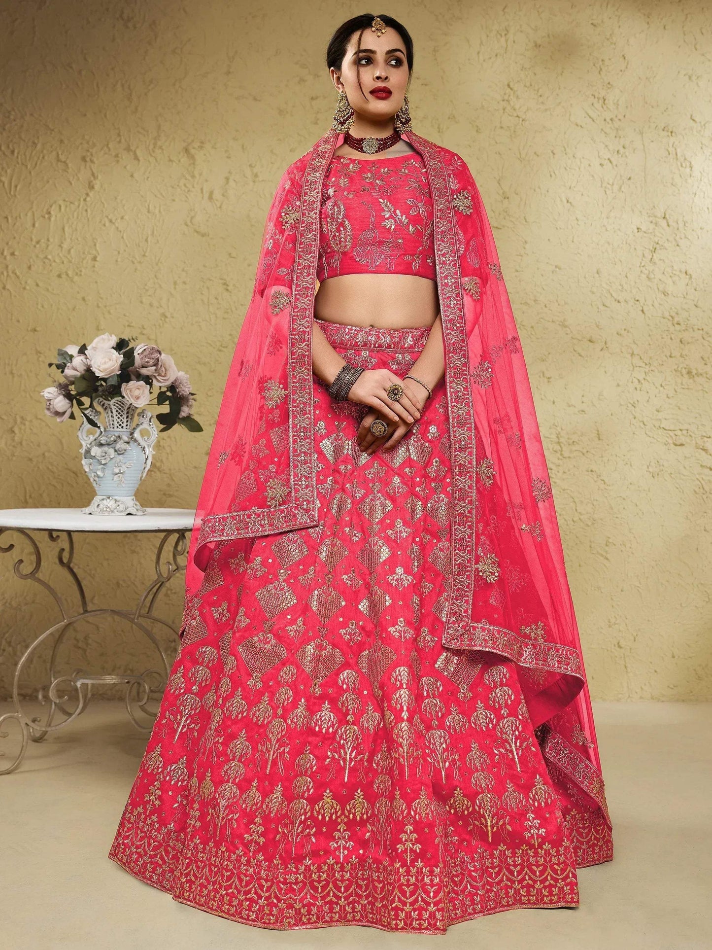 Tulsi Art Attractive Peach Sequins Silk Festival Wear Lehenga Choli With Dupatta