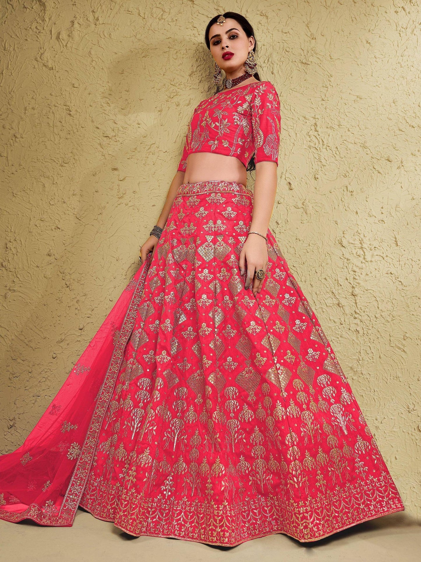 Tulsi Art Attractive Peach Sequins Silk Festival Wear Lehenga Choli With Dupatta